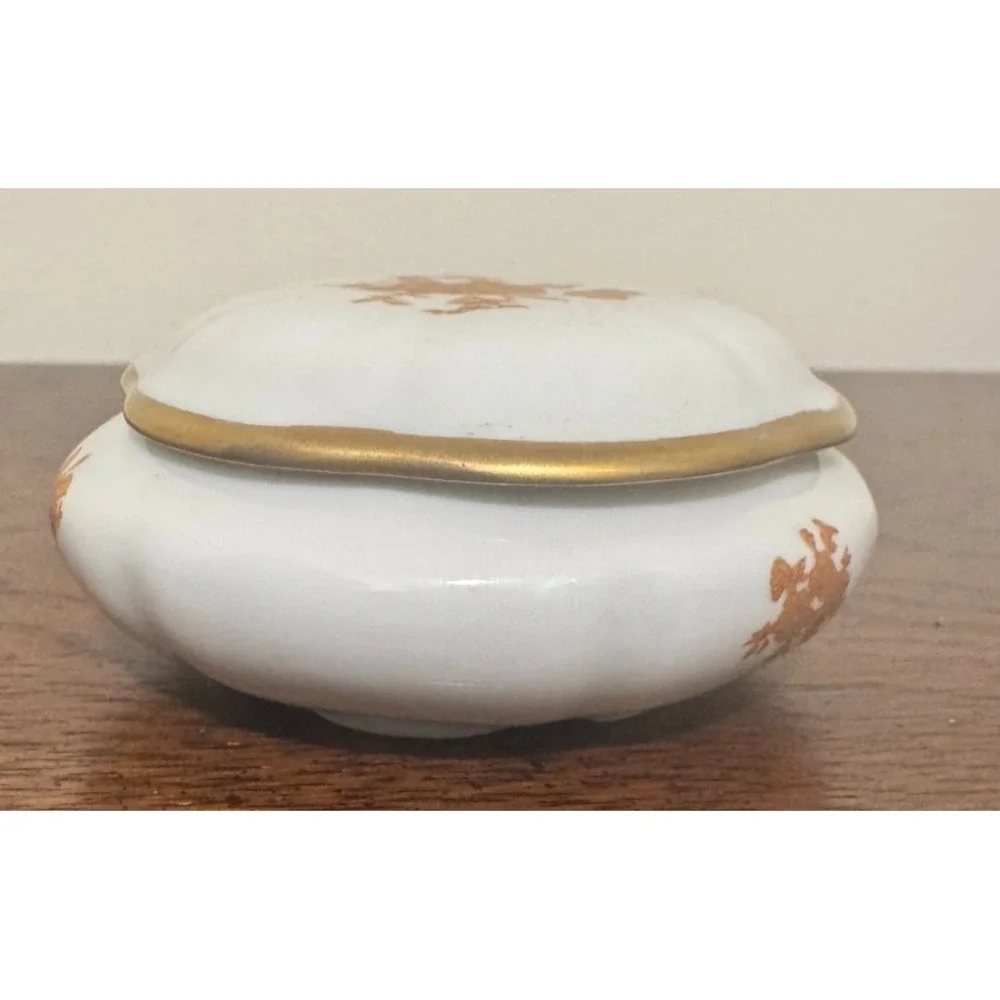 Vintage Limoges France Porcelain Gold Rose Floral Dresser Trinket Box 3